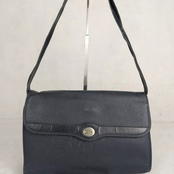 Christian Dior Authentic Leather Shoulder Bag Blue Made in France - Picture 1 of 14